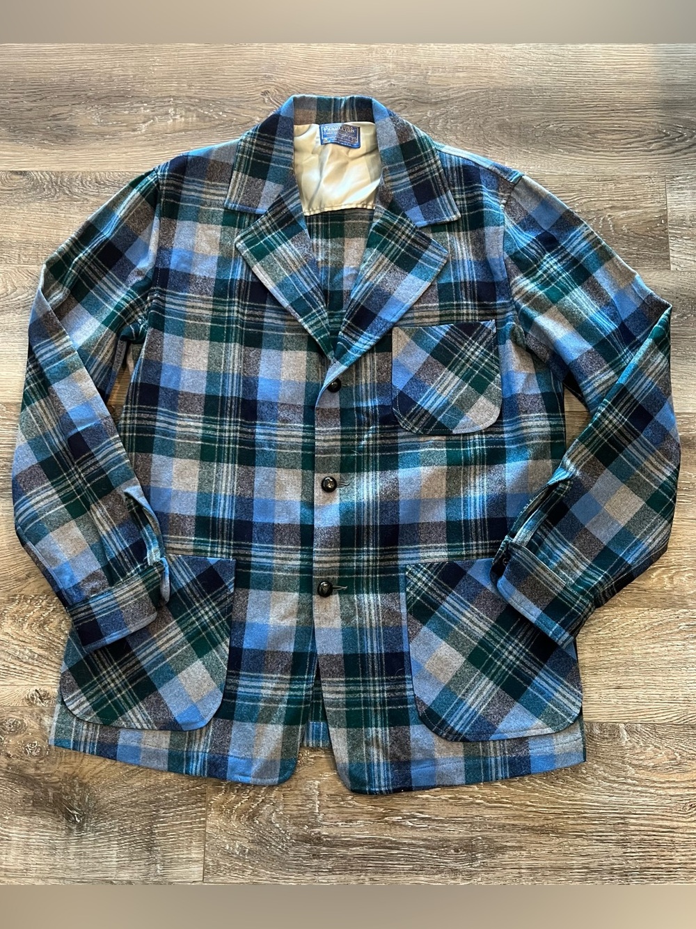 Vintage Pendleton Men's Blue Green Gray Plaid Wool Blazer
Jacket Medium